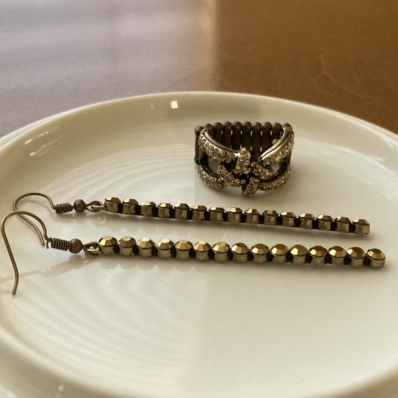 Bronze Rhinestone Ring & Earring Set - Picture 1 of 9